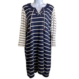 Tommy Bahama Navy and White Striped Midi Dress